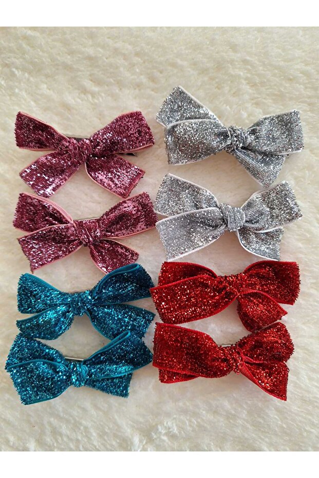 Glitter Velvet Bow Set of 4 8 Pieces Buckles