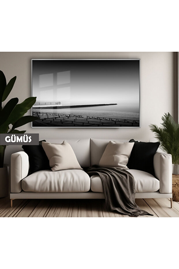 Amazing | Black&White Color Sea Dock Model | Framed Tempered Glass Table Single Horizontal
