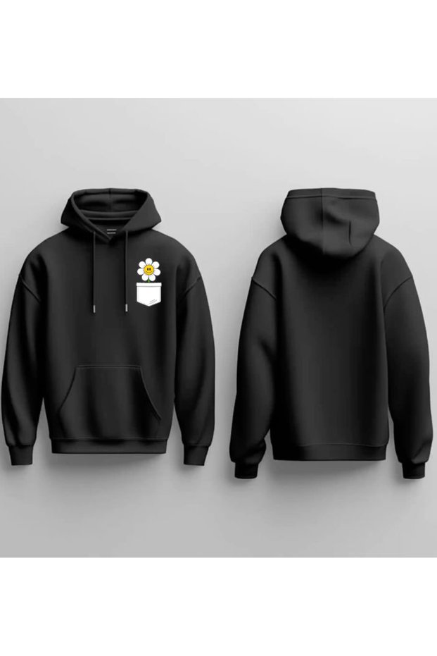 New Season Daisy Pocket Printed 3 Thread Cotton Hooded Sweatshirt Sebesta Fashion