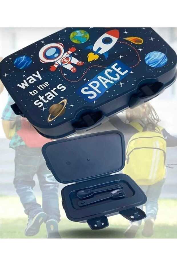 صندوق غداء موديل سبيس مستطيل الشكل مع ملعقة ذاتية 4 أقسام وطبقتين - 3