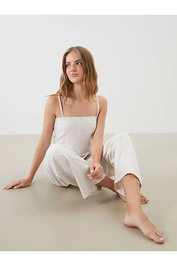 LCW DREAMBej Kare Yaka Poplin Kadın Pijama Takımı - 2