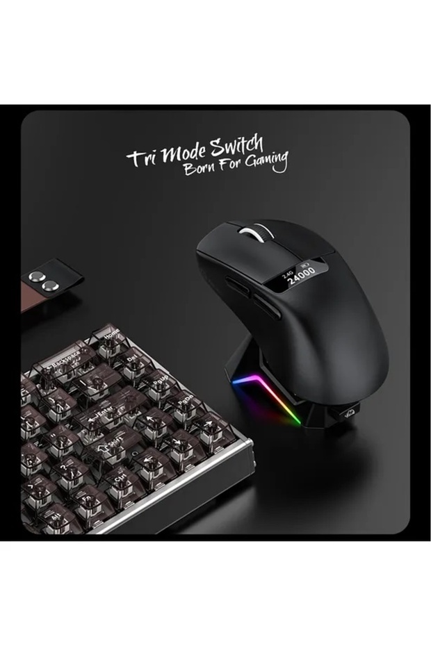 FreeWolf A7 Üç Mod Kablosuz Fare Hafif PAW3311 Oyun BT Ekran Fare RGB Şarj Standı Fare ile - 1
