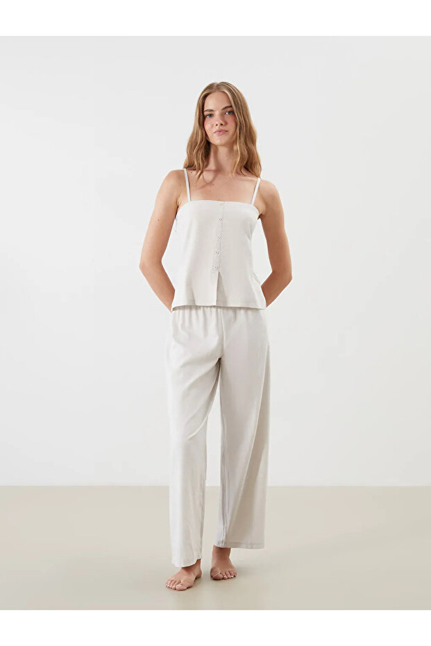 LCW DREAMBej Kare Yaka Poplin Kadın Pijama Takımı - 3