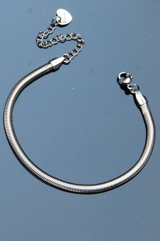 Steel Flat Snake Worm Bracelet 4 mm Silver Color |   Non-Blackening, Unisex, 2 Years Warranty