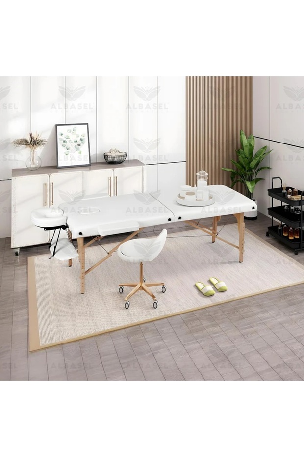 White Foldable Massage Table Bed with Wooden Frame for Professional Use