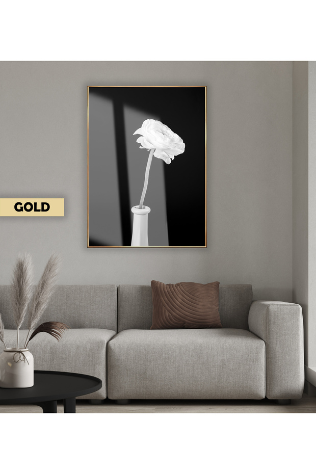 Amazing | Black&White Bohemia Rose Model in Vase | Framed Tempered Glass Table Single Vertical