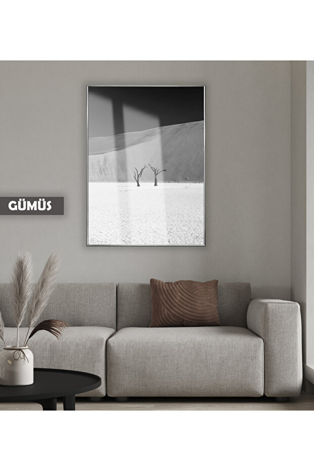 Amazing | Black&White Desert and Tree Model | Framed Tempered Glass Table Single Vertical