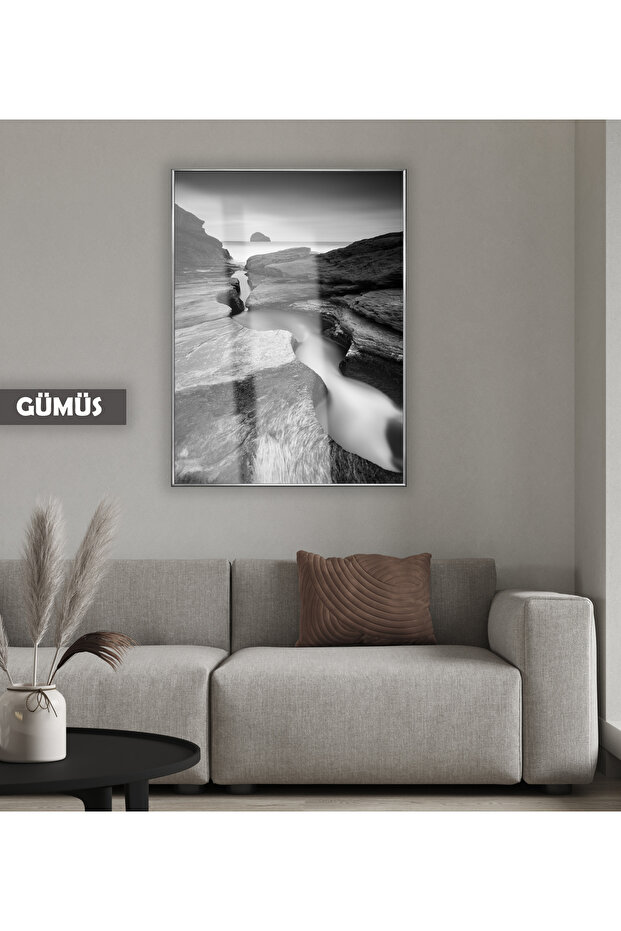 Amazing | Black&White Misty Rock Model | Framed Tempered Glass Table Single Vertical
