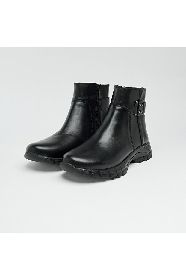 Hakiki Deri Fermuarlı Kadın Bot - 2