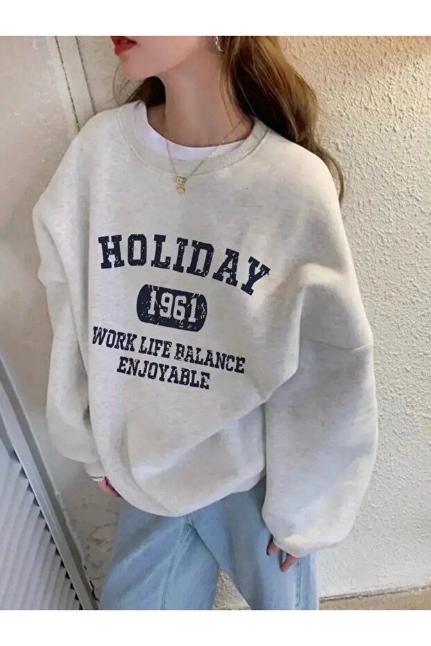 Holiday Printed Oversize Unisex Women/Men's Crew Neck Sweatshirt