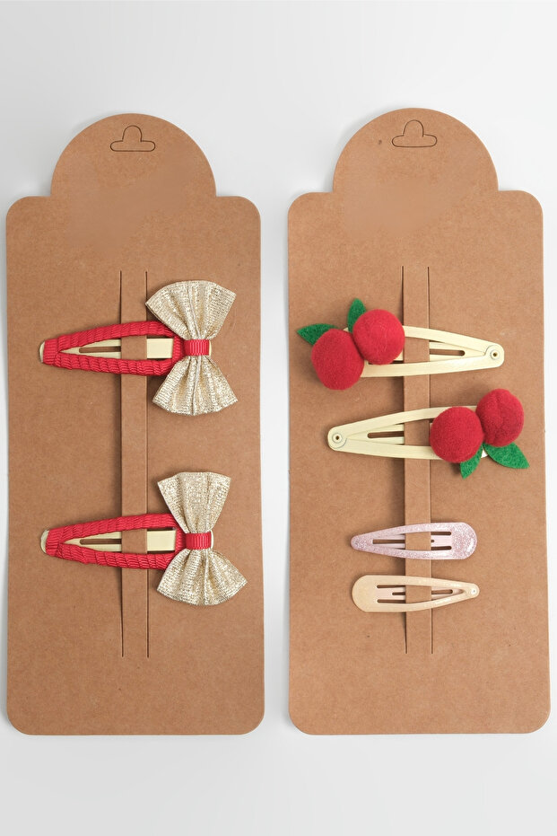 Girl's Red Gold 6-Piece Bow Cherry Figured Snap Buckle