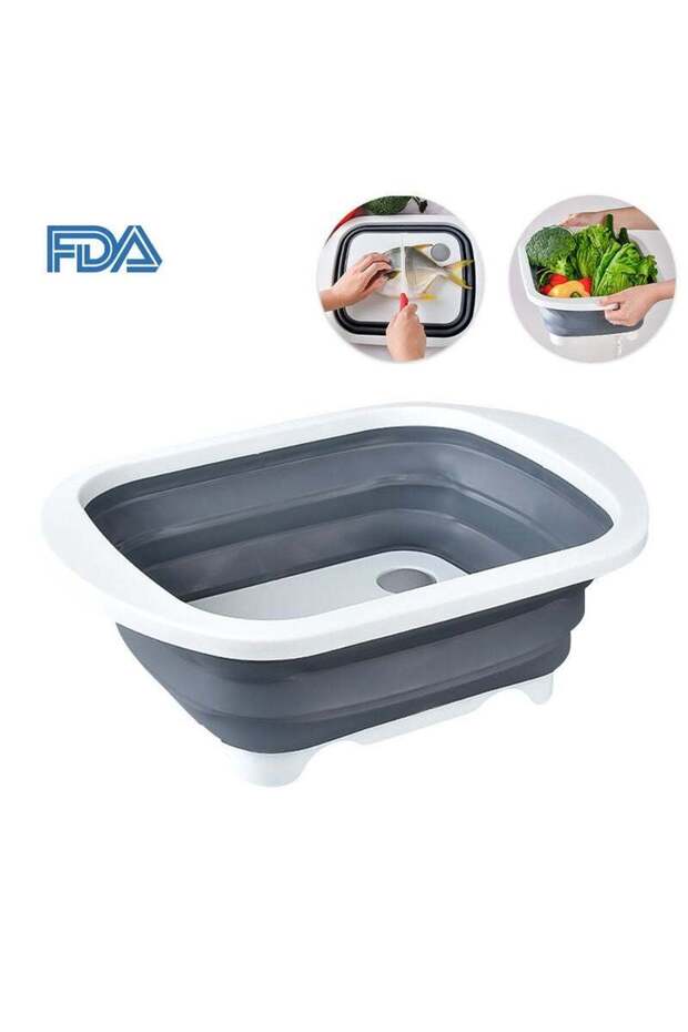 Cutting Board With Vegetable Storage Basket Grey 41x5x31cm