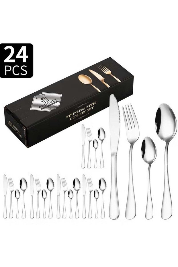 24-Piece Stainless Steel Cutlery Set – Silver Finish