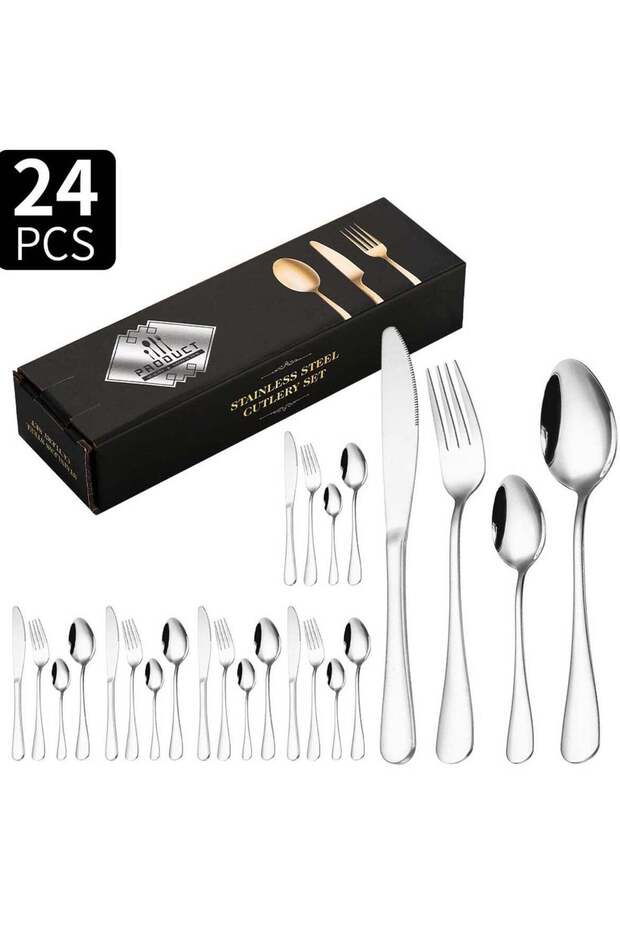 24-Piece Stainless Steel Cutlery Set Silver Finish