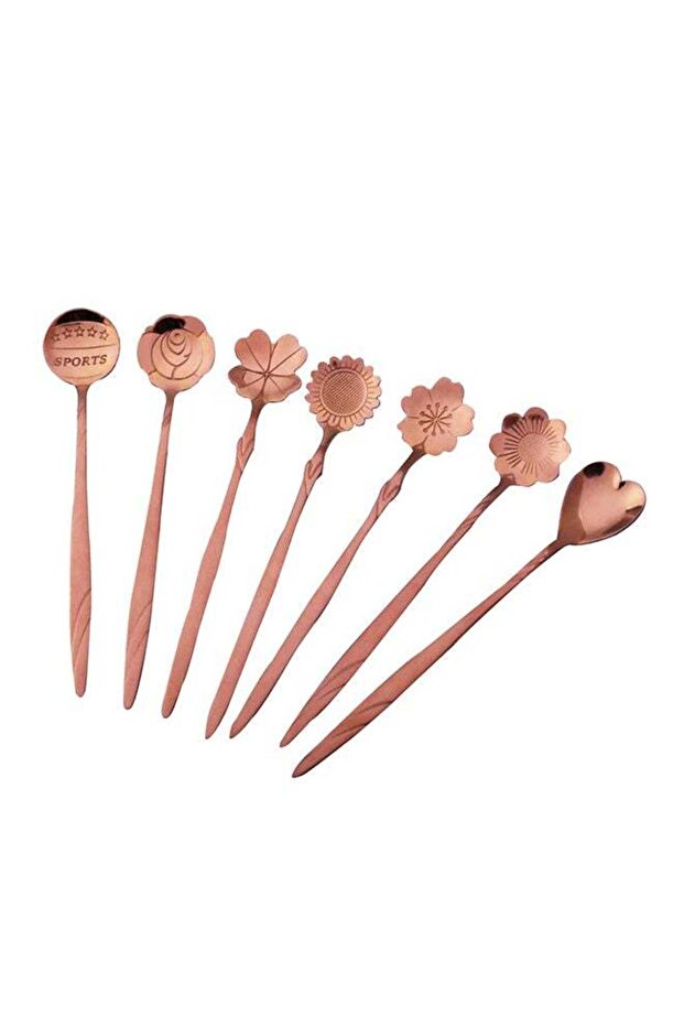 8-Piece Flower Pattern Stirring Spoon Set Gold 14.5x5.5x3.5cm