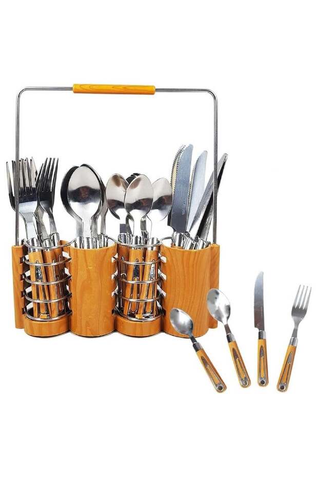 24 Pcs Stainless Steel Fork Tea Spoon Cutlery Tableware Set Upgraded Flatware Tableware Set With ABS Plastic Handle, Knife 6 Spoon Small 6 Spoon Medium 6 Fork Spoon 6