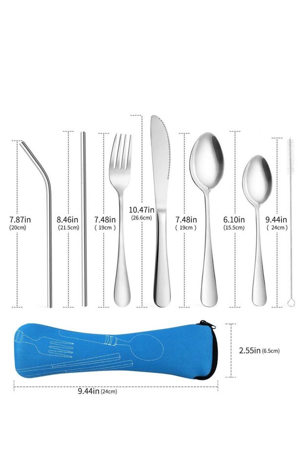 NATUCE 8PCS Camping Cutlery Utensils, Camping Outdoor Utensils, Portable Travel tableware, Stainless Steel Lightweight Cutlery Set, Fork, Spoon, Tea Spoon, Knife, Metal Straws and Brush