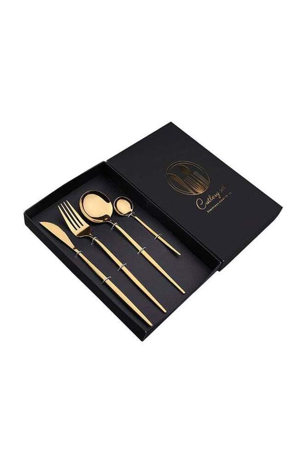 4-Piece Simple Flatware Set Gift Set Gold 25x16x 3.5cm