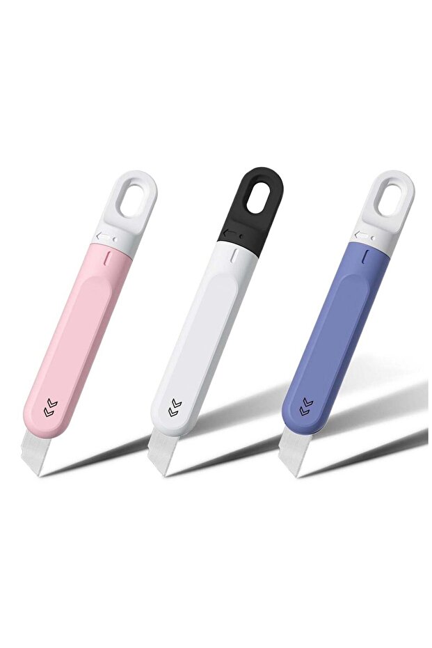 Small Box Cutter, 3 PCS Small Utility Knife, Mini Box Cutter for Women Rotate to Retract Box Opener, Retractable Box Cutter, Package Opener, Box Cutters for Home Office Travel and DIY