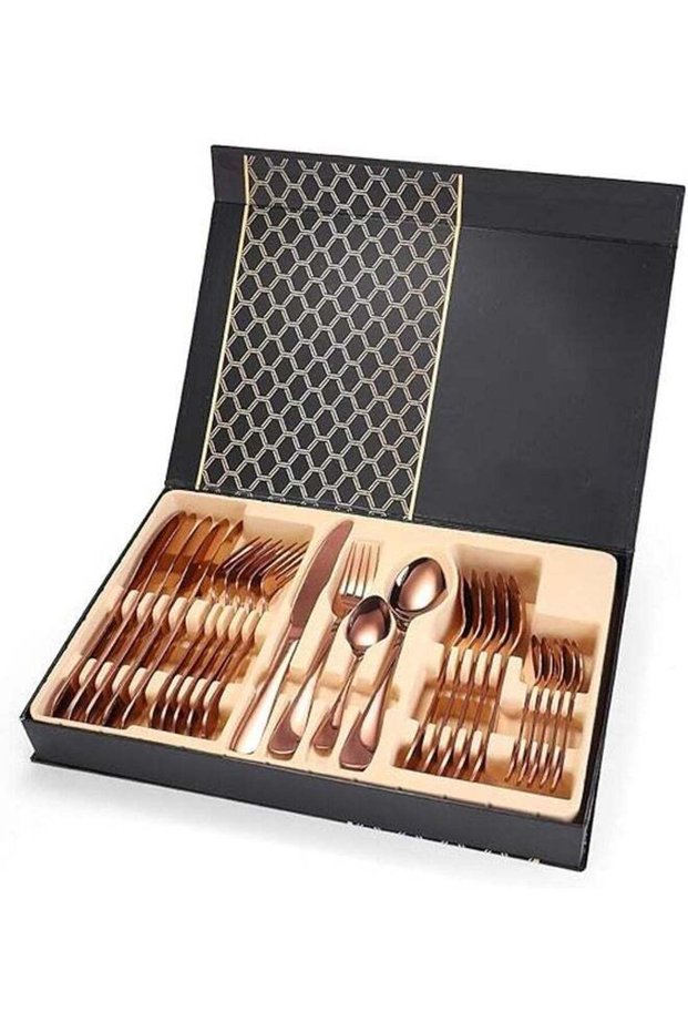 24 Piece Stainless Steel Cutlery Set with Sleek Mirror Finish Includes Knives Forks Spoons and Teaspoons for Dinner and Gift Use