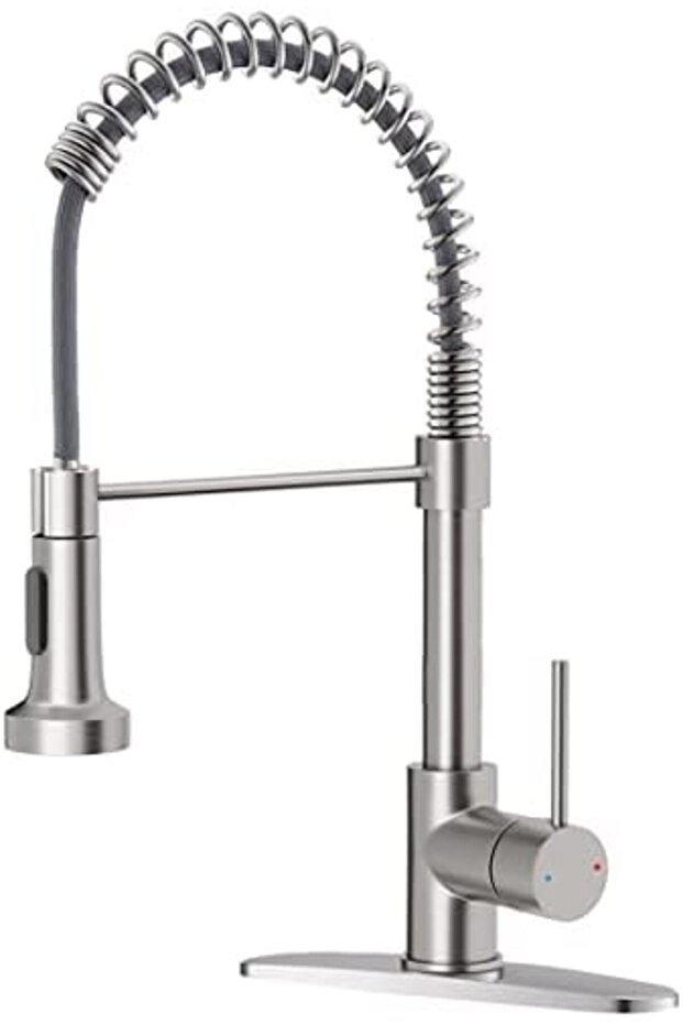 OWOFAN Kitchen Faucets Low Lead Commercial Solid Brass Single Handle Single Lever Pull Down Sprayer