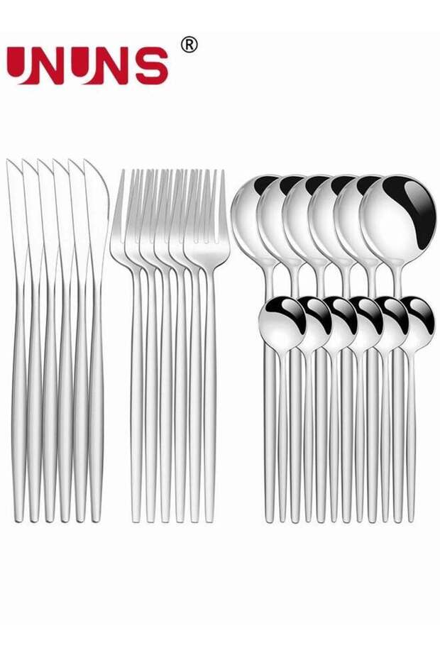 24 PCS Flatware Set with Knives Spoons and Forks, 410 Stainless Steel Flatware Set, Silverware Cutlery Set, Utensils Set Basics Tableware,Mirror Finish, Dishwasher Safe