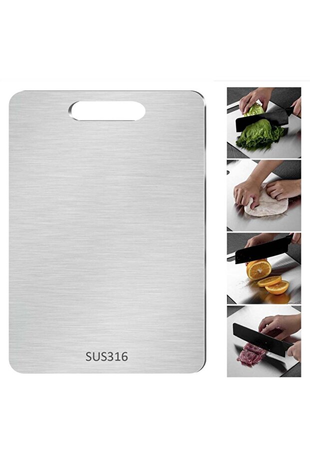 316 Stainless Steel Cutting Board - Titanium Cutting Board,Double-Sided Food Grade Cutting Board,Chopping Boards Cutting Mat kitchen Necessities for Home Outdoor Camping Meal Prep(34×23CM), Easy to C