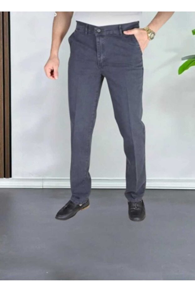 Classic Cut Fume Stretch Fabric Men's Classic Jeans with Side Pockets Stretch Fabric High Waist