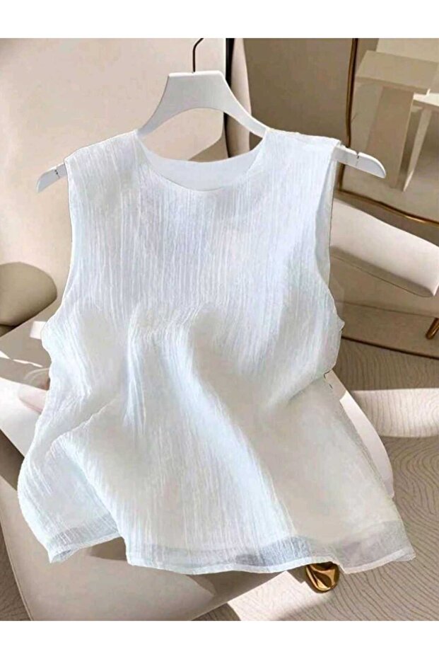 pamuklu kumaş bohem kolsuz bluz - 1