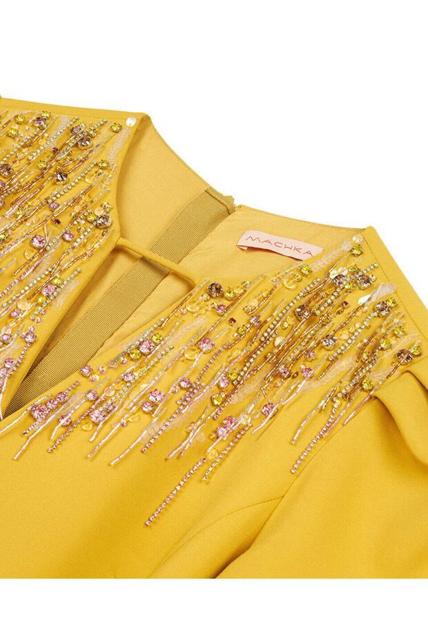 İşlemeli cutout elbise - 4