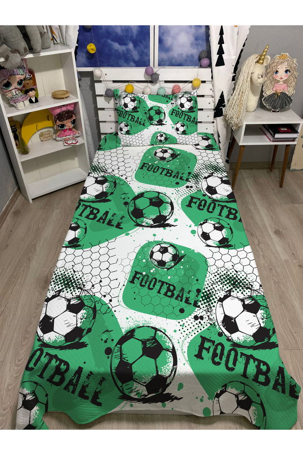 Football Patterned Baby Kids Single Pique and Pillowcase Bedspread Set