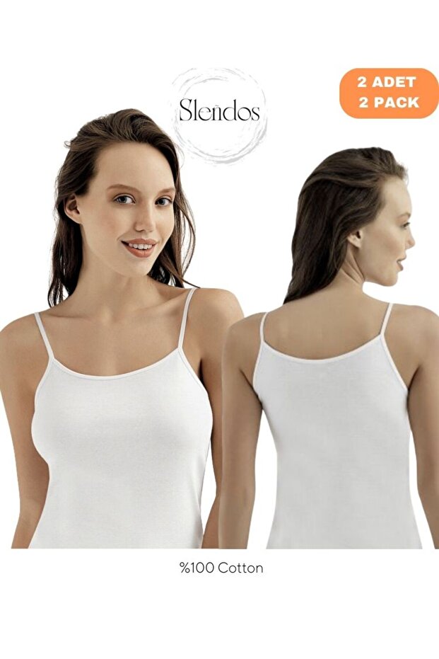 Kadın, Basic, İp Askılı % 100 Cotton 2'li Atlet - 1