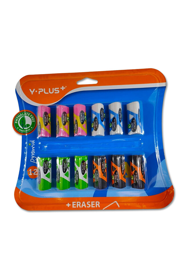 Y-Plus Non-Toxic Soft Rubber Pencil Erasers Box (12 Pack, EX130541)