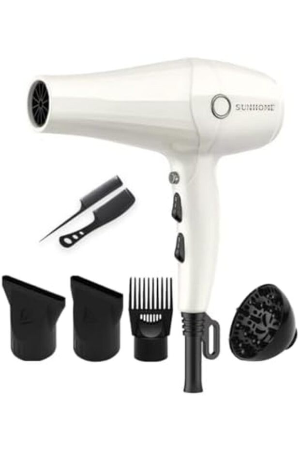 Sun Home Professional Hair Dryer Set, 7 Pieces, 2500W AC Motor, White