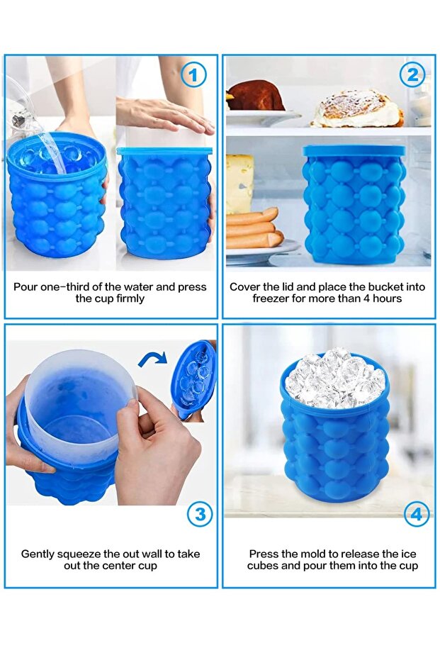 Silicone Ice Cube Maker Genie – Compact Ice Cube Tray with Lid & Storage Bucket | Easy Release - 3