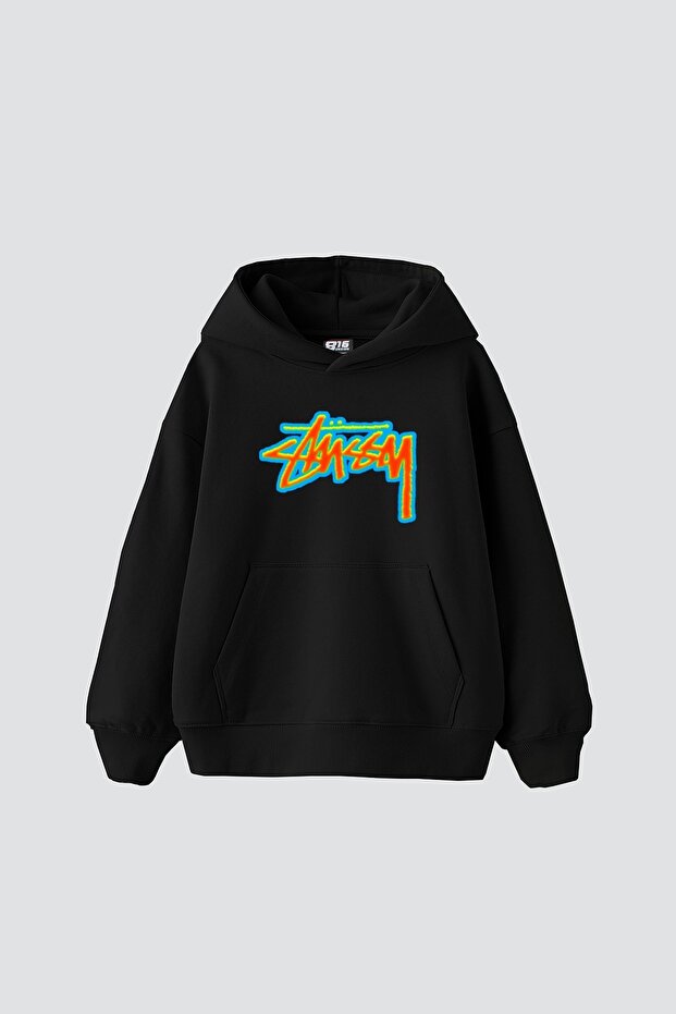 Sts Thermal Printed Oversize Unisex Black Hoodie