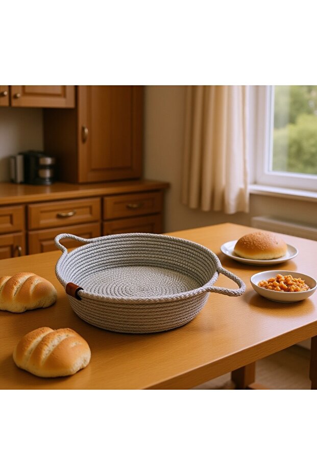 Jüt İpten Hasır Örgü Ekmeklik 18*6 GRİ - 2