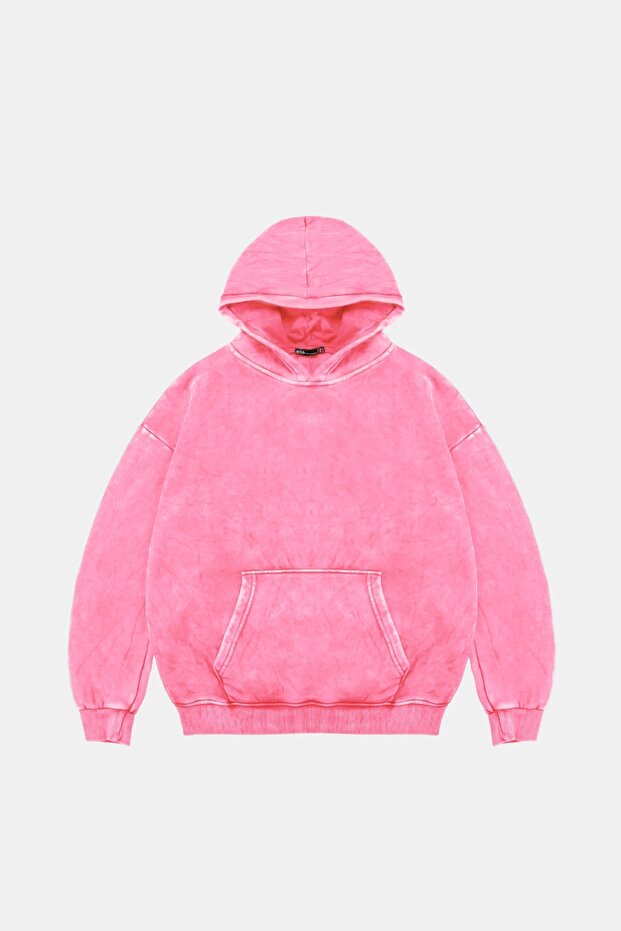 هودي أساسي كبير الحجم قابل للغسل باللون الوردي - 1