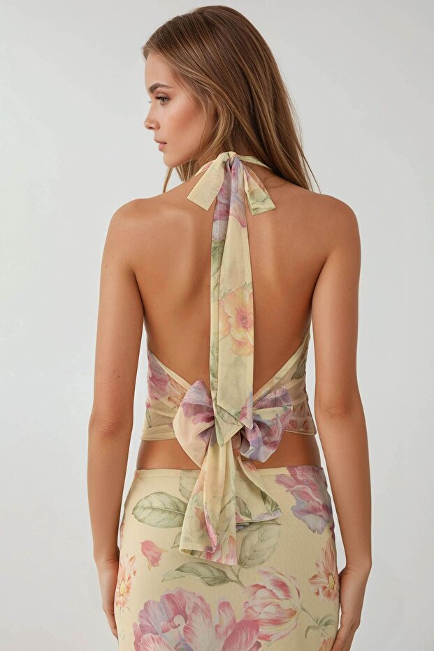 Choker Yaka Çiçekli Bluz - 3