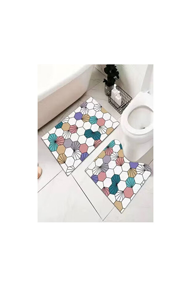 2 Pieces Geometric Design Modern Style Luxury Water Absorbent Non-Slip Microfiber Soft