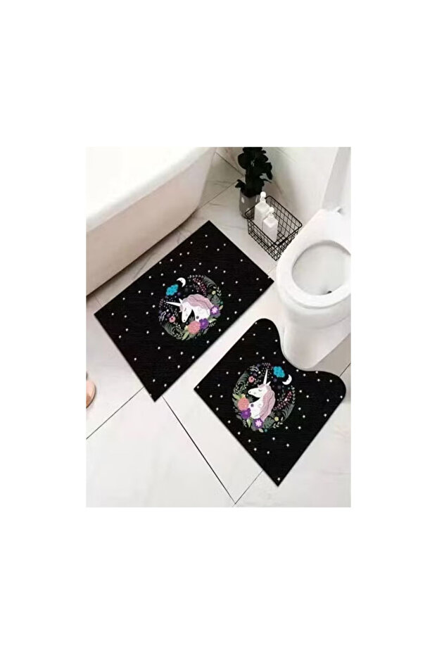 2 Pieces Unicorn Printed Design Modern Style Luxury Water Absorbent Non-Slip Microfiber Soft