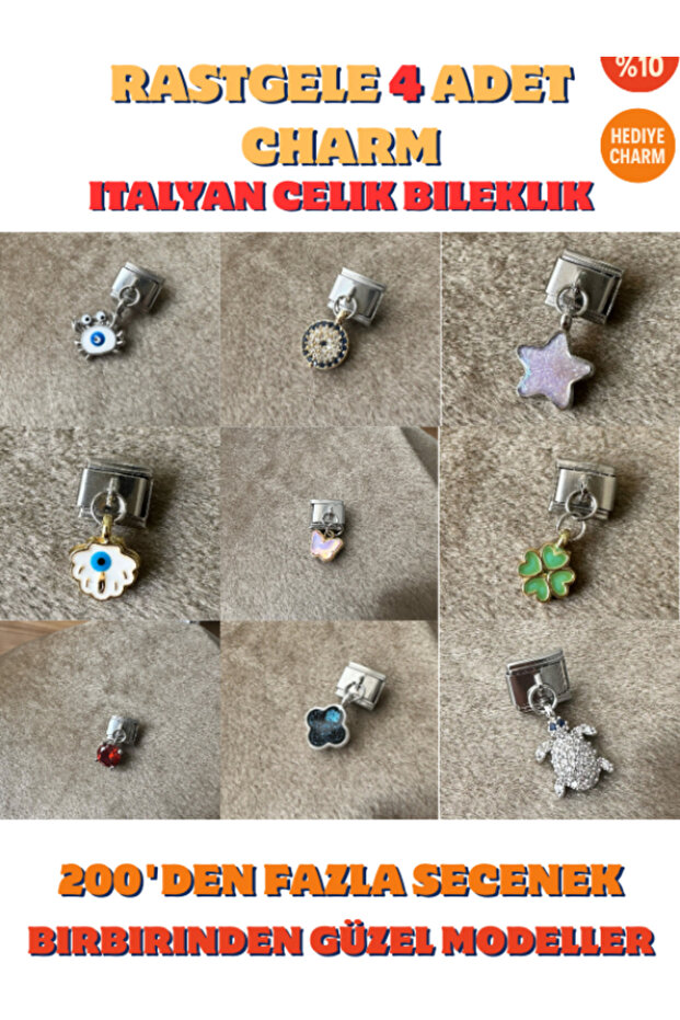 4 Pieces Italian Charm Steel Bracelet Charm Random (1 Charm Gift)