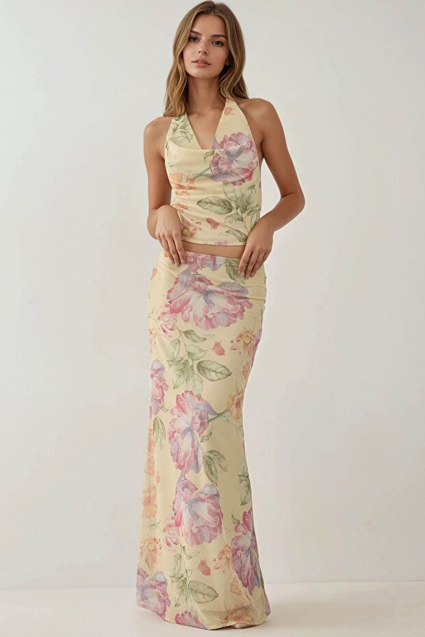 Choker Yaka Çiçekli Bluz - 4