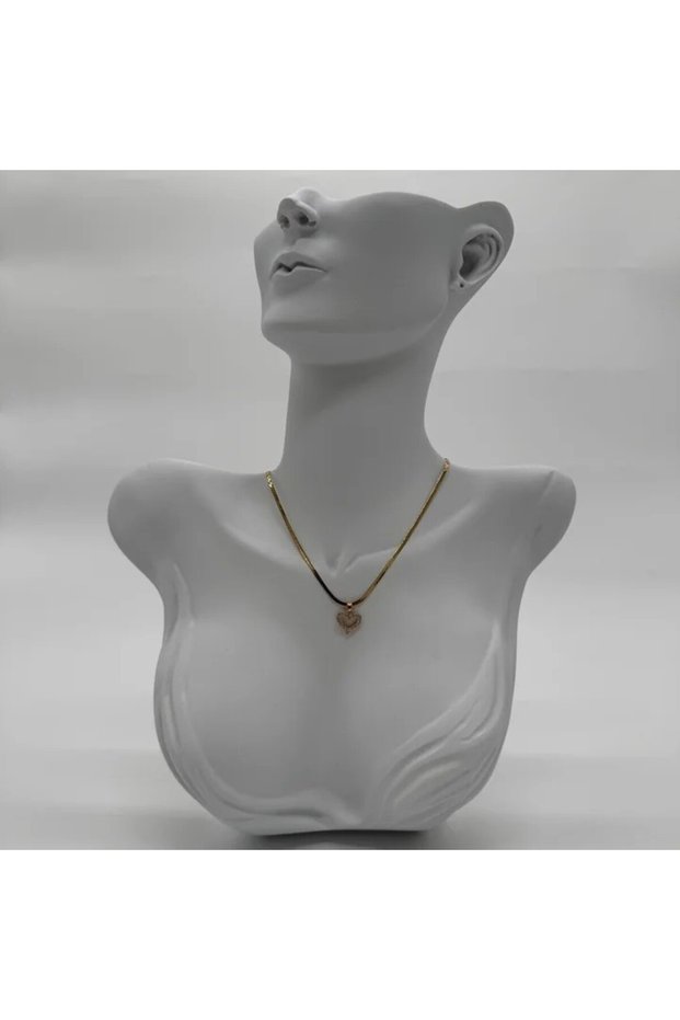 Steel Stone Heart Detail Italian Chain Gold Necklace - Gold