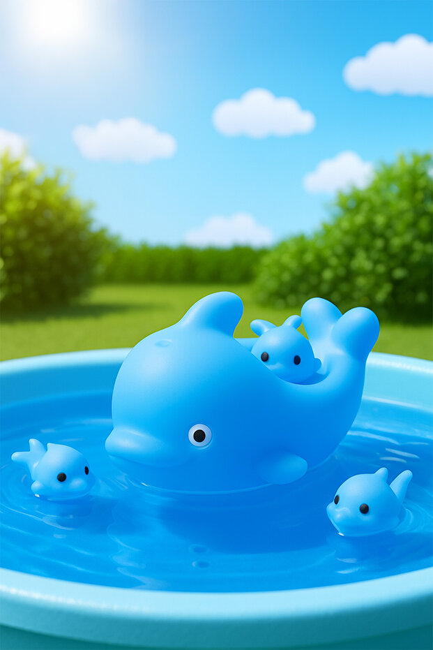 Blue Dolphin Family 4-Piece Bath Toy Set (1 Large + 3 Small)