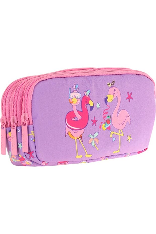 Kids 3 Compartment Pencil Bag (Plush Flamingo)Krn-L8240