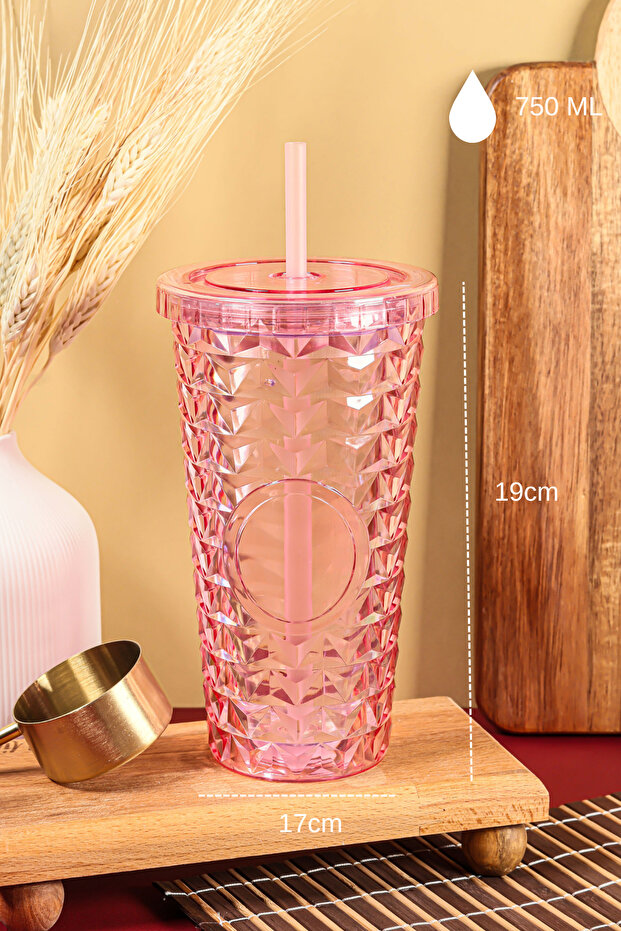 Pipetli Mika Bardak 750 ml - Kapaklı ve Pipetli İçecek ve Meşrubat Bardağı - 4