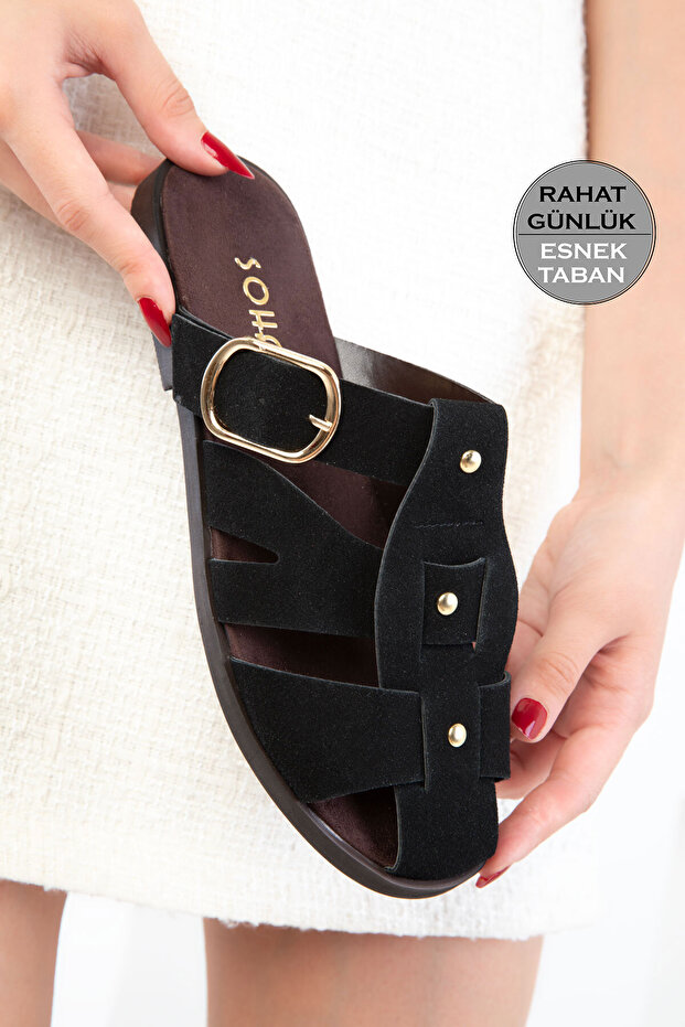 Black Suede Women's Slippers 20747