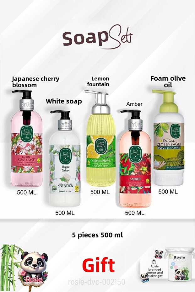 500 ml Soaps Amber, Olive Oil, White Soap, Lemon, Cherry and Rosie Cotton Gift