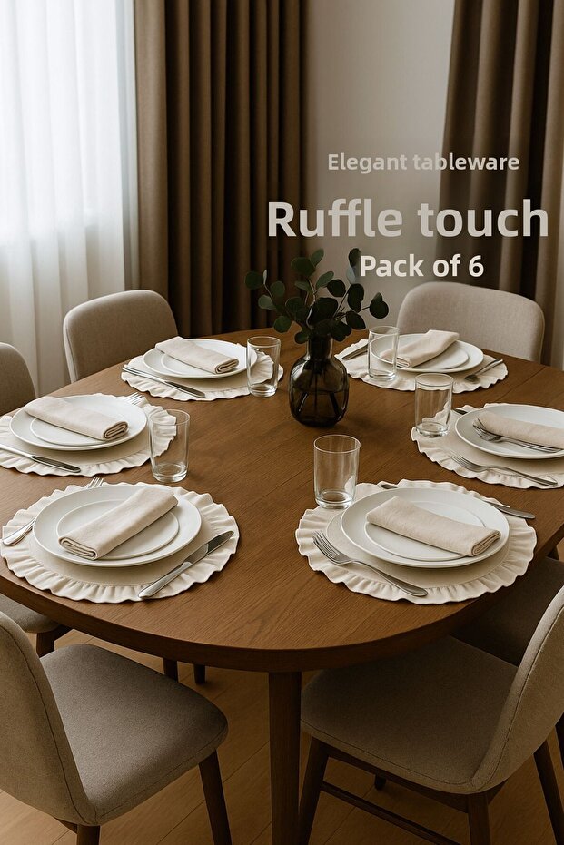 Ruffled Linen American Service Round Supla Set of 6 - 2